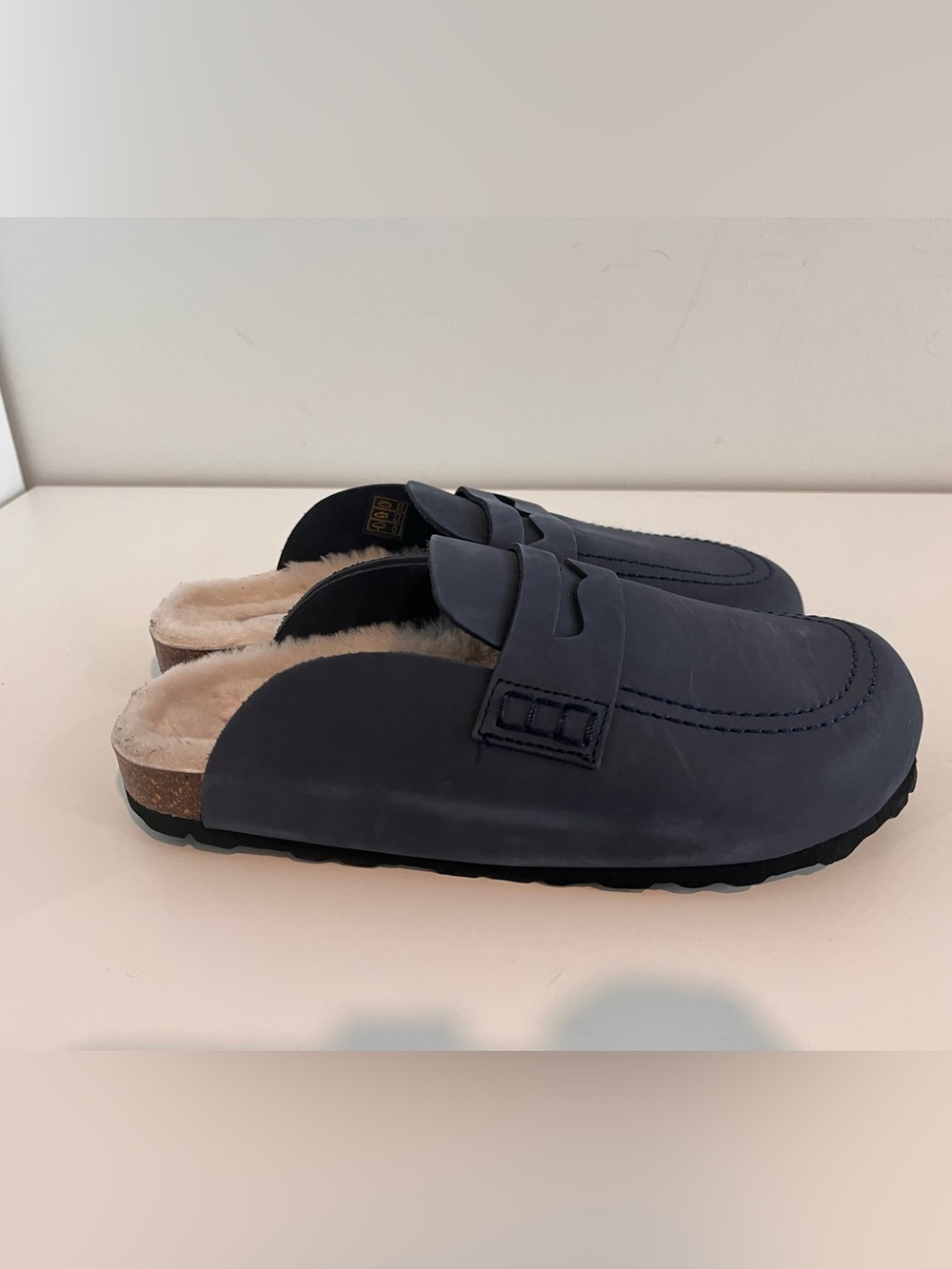 Women’s Navy Fur-Lined Mule Clogs